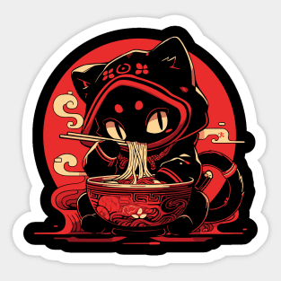 Cute Manga Cat Eating Ramen | Gift Idea Sticker